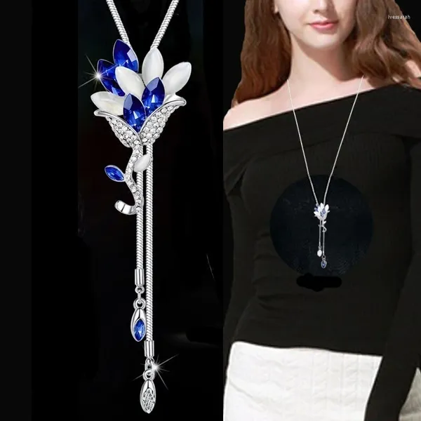 Pendentif Colliers Meyfflin Collier Femme fleur cristal longs pendentifs Vintage chaîne opale feuille Maxi Collier bijoux de mode pour les femmes