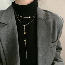 Pendentif Colliers Meyrroyu en acier inoxydable double couche coeur pendentif collier pour femme long gland tour de cou 2024 mode fête cadeau bijoux