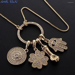 Pendentif Colliers MHS.SUN Est Chanceux Trèfle/Oeil Main Hamsa Collier Avec Zircon Bijoux Lien Chaîne Collier Pour Femmes Cadeau De Fête