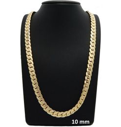 Collares pendientes Cadena de eslabones cubanos de Miami Collar de 10 mm Colgante de 24 "relleno de oro sólido fino amarillo de 14 k