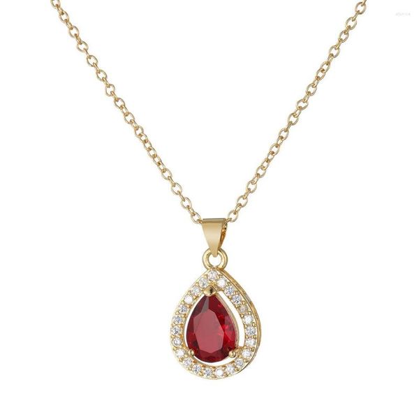 Pendentif Colliers Micro Incrusté Cuivre Plaqué Ruby Goutte En Forme De Collier À La Mode Vintage Clavicule Chaîne