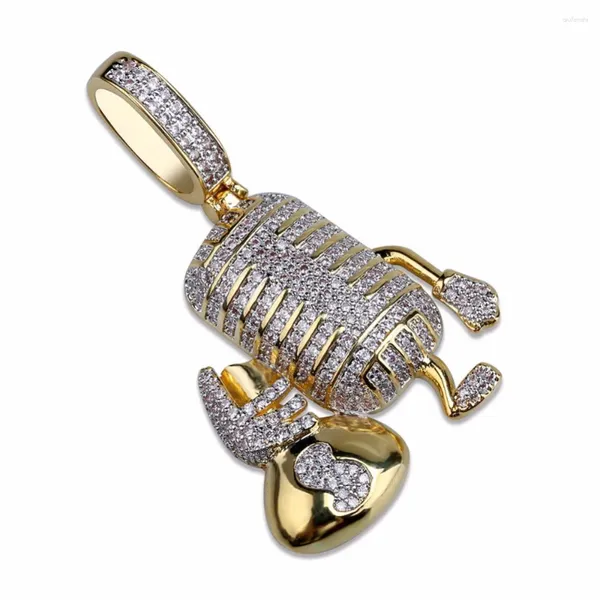 Colliers pendants Micro Pave Cz Stone Bling Out Cartoon Microphone Gold Color Copper Dollar Men's Hip Hop Jielry