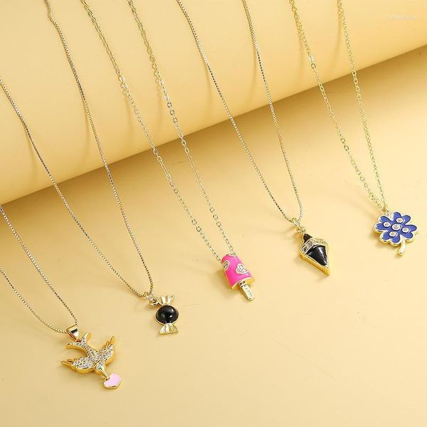 Pendentif colliers Micro pavé Zircon géométrique losange bonbons oiseau collier pour femmes 2022 Style mode bijoux fête cadeau