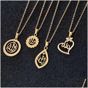 Pendentif Colliers Moyen-Orient Arabie Collier Musulman En Acier Inoxydable Or Couleurs Femmes Islamique Religieux Jewerly Cadeau Drop Delivery Dhlnh