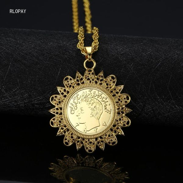 Collares colgantes Collar de Oriente Medio con patrón de giro chapado en oro Colgantes en forma de flor para mujeres Moneda turca