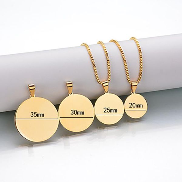 Collares colgantes Estilo del ejército militar Disco redondo Oro Collar en blanco Etiquetas de perro de acero inoxidable Cadena para mujeres Hombre Joyería Colgante