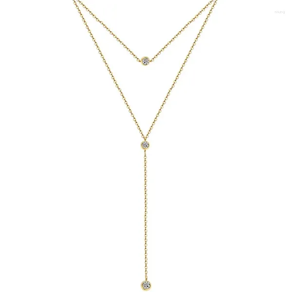 Pendentif Colliers MinaMaMa Simple Y Shape Design en acier inoxydable chaîne mince collier en cristal pour femmes strass ras du cou bijoux