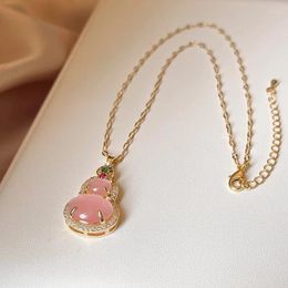 Colliers pendants minar style chinois rose couleur opale Natural Stone Cz zircon bouteille gourde pour les femmes Real Gold Copper Choker