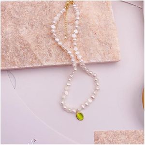 Collares colgantes Minar Classic Irregar Collar de cuentas de perlas de agua dulce para mujeres al por mayor Joyería de fiesta de ópalo blanco verde Drop Deliv OT92C