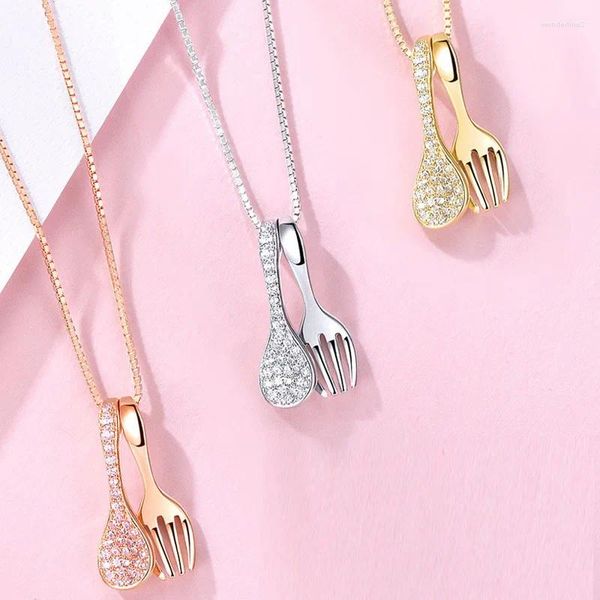 Collares colgantes cuchara de horquilla de diamantes de imitación de minares para mujeres Regalos únicos de joyería de acero inoxidable de acero inoxidable