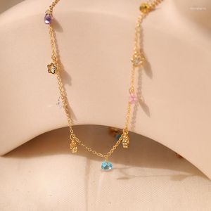 Hanger Kettingen Minar Schattig 18K Echt Verguld Messing Snoep Kleur CZ Zirkonia Bloemen Liefde Hart Kwastje Choker Ketting Voor Vrouwen