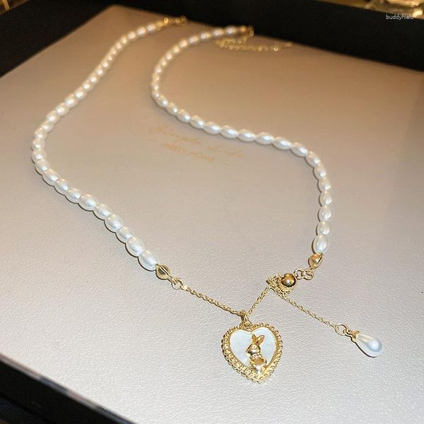 Pendentif colliers Minar mignon belle coquille blanche coeur pièce couleur or chaîne simulée perle perlée collier ras du cou femmes