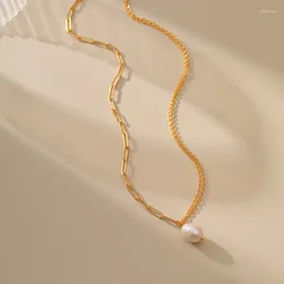 Collares colgantes Minar elegante 18k real chapado en oro latón barroco perla de agua dulce asimétrico clip cadena gargantilla para mujeres