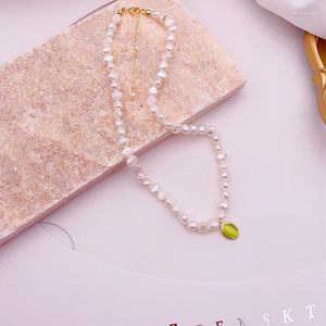 Pendentif Colliers Minar Élégant Baroque Perle D'eau Douce Collier De Perles Pour Les Femmes En Gros Vert Blanc Opale Bijoux De Mariage