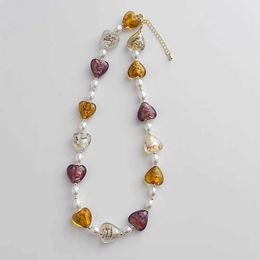 Colliers pendants Minar Fashion Sweet Colorful Verre Coeur Collier perle pour femmes Colliers Géométriques Colliers Clavicules Bijoux