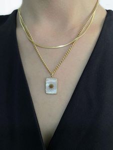 Pendentif Colliers Minar Mode Blanc Coquille Naturelle Rectangle Coin Sunburst Pour Femmes 18K Plaqué Or En Acier Inoxydable Colliers