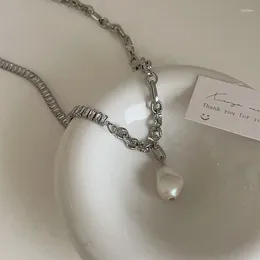 Pendentif Colliers Minar INS Mode Baroque Perle d'eau douce pour femmes Bling CZ Zircon Strand Asymétrique Chaîne Colliers