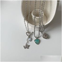 Pendentif Colliers Minar coréen à la mode ange amour coeur creux collier pour femmes brillant strass bascule fermoir cercle bijoux goutte Dhyxt