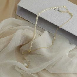Colliers pendants Minar Collier de perle d'eau douce irrégulière minimaliste pour femmes perles baroques longs