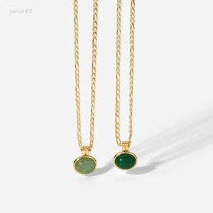 Pendentif Colliers Minar Rétro Vert Couleur Jade Pierre Naturelle Pendentif Colliers pour Femmes 14K Plaqué Or En Acier Inoxydable Ovale Collier Ras Du Cou Cadeau HKD230712