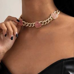 Colliers pendents minar romantique rose rose brillant strass chinge love coeurs colliers pour femmes