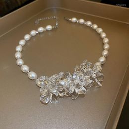 Pendentif Colliers Minar Romantique Transparent Résine Fleur Collier Pour Femmes Simulé Perle Perles Chaîne Sautoirs Accessoires