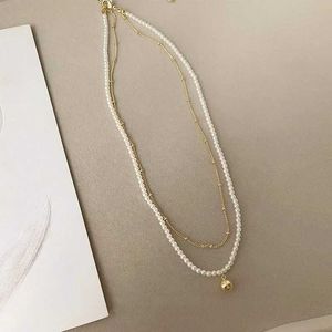 Colliers pendants minar Simple Real Gold plaqués en laiton doubles perles à double couche à la chaîne de brins Faux perle perle colliers pour femmes