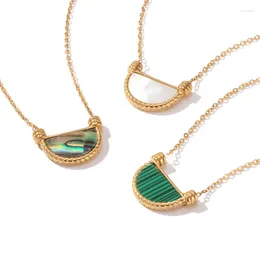 Colliers pendants minar verts élégants Blanc AB Couleur d'ormelle malachite pour femmes 18 carats en acier inoxydable plaqué or 18K
