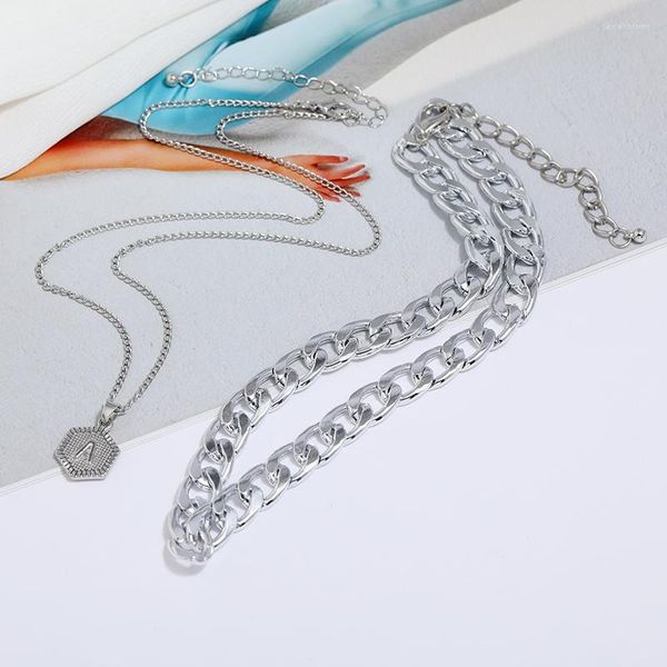 Collares pendientes MINHIN 26 Letra del alfabeto Gargantilla Collar DIY Iniciales Nombre Regalos Color plata Cadena ajustable para mujeres