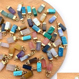 Collane con ciondolo Mini Crystal Rec Pillar Shape Colorf Jade Natural Stone Charms misti Accessori per gioielli Fare collana all'ingrosso Dhsbo