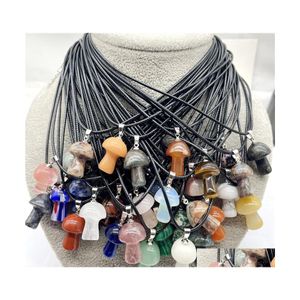 Hangende kettingen mini champignon natuursteen snijwerk reiki genezende kristallen roze kwart touw ketting ketting voor vrouwen sieraden hele dhv1i