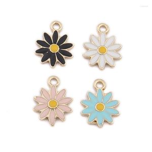 Collares pendientes Mini orden 10pcs 12 9mm Esmalte Margarita Flor Encantos Oro Tono Plateado Gota de aceite Floral Pendiente Collar Pulsera Colgantes