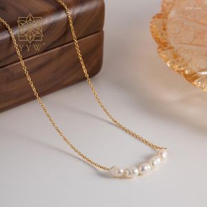 Colliers pendentif marque minimaliste collier de perles d'eau douce naturelles avec chaîne d'extension de 5 cm pour femmes filles fête d'anniversaire couleur dorée