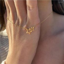 Pendentif Colliers Minimaliste Double Étoile À Cinq Branches Femmes En Acier Inoxydable Géométrique Collier Charme Clavicule Chaîne Bijoux Pour