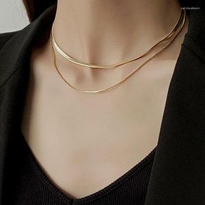 Collares pendientes Minimalista Doble Capa 14K Chapado en oro BoxHerringbone Gargantilla de cadena para mujer