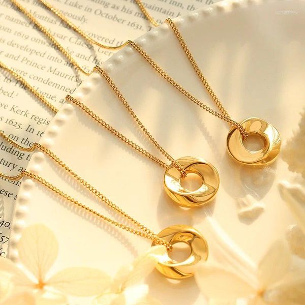 Collares colgantes minimalista geométrico cadena de encanto no deslustre impermeable irregular redondo donut collar mujer gargantilla