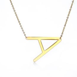 Collares colgantes Minimalista Oro Rosa Plata Color 26 A-Z Nombre de letra Inicial para mujeres Collar grande largo1