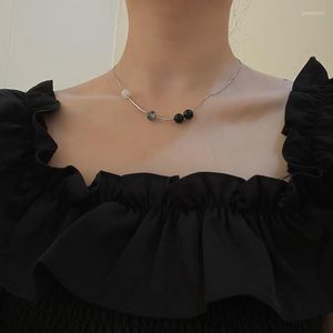 Collares colgantes minimalistas cuentas redondas gargantilla fina Collar para mujeres niñas Collar de acero de titanio de moda regalo de joyería de fiesta de clavícula
