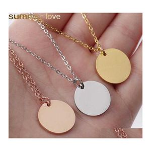 Hanger kettingen Minimalistische ronde blanco honden tag ketting roestvrijstalen sleutelbeen munt voor mannen vrouwen gepersonaliseerde drop levering jood otnz5