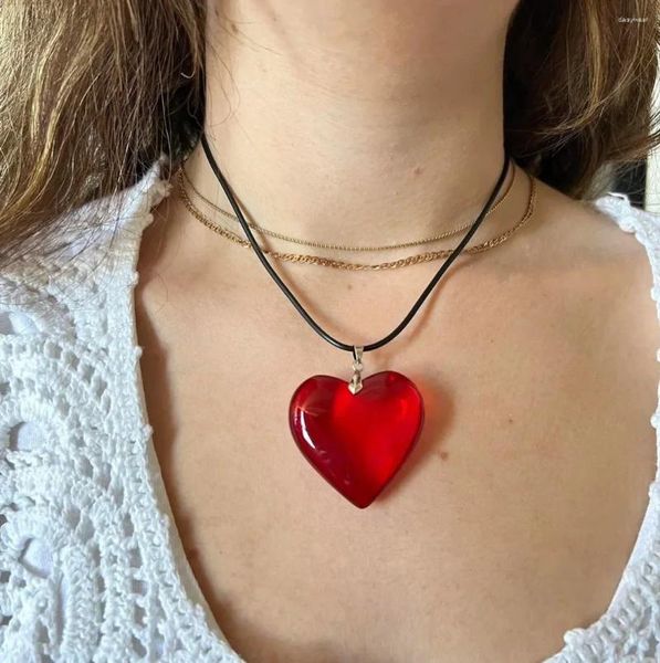 Collares colgantes Minimalista Y2k Collar de corazón de amor para mujeres Moda Grunge Hip Hop Corazones rosados Colgantes Chica Rave Regalo Joyería