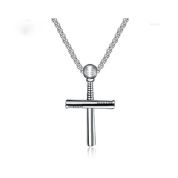 Pendentif Colliers Miqiao Acier Inoxydable Titane Batte De Baseball Croix Collier Vintage Chaînes Collier Pour Femmes Hommes Amis Cadeau Bijou Dhi3W