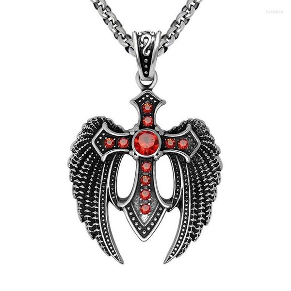 Collares colgantes MIQIAO Acero inoxidable Titanio Rojo Zircon Gótico Águila Vintage Collar Cadenas Collar para hombres Mujeres Joyería Gif257d