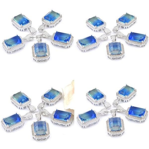 Mélanger 5 pièces pendentifs Luckyshine Shine coupe carrée bleu vert tourmaline bicolore pierre précieuse 925 argent colliers1166625 Dhblf