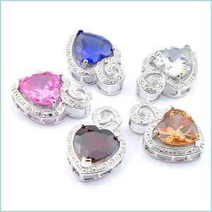 Hangende kettingen Mix 5pcs Rainbow Nieuw 925 Sterling Sier Heart Morganite Blue Pink Garnet Gemstone kettingen Hangers voor Lady Dhlht