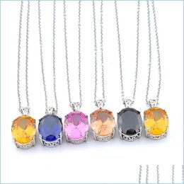 Pendant Necklaces Mélanger 6 pièces nouveaux pendentifs colorés 925 Sterling Sier joli ovale Citrine noir Onyx colliers de pierres précieuses pour dame fête Dr Dhona