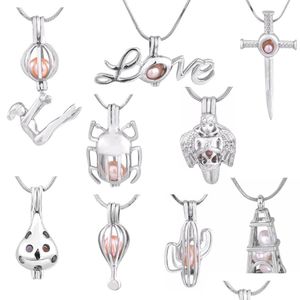 Hangende kettingen Mix 9 Style Charms 18KGP Pearl Cage Tower/Love/Fire Ballon/Chocolocate/Scarab/Cactus T Hoge kwaliteit Fashion Jewelr Dhxua