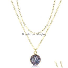 Pendentif Colliers Mixte Plaqué Or Colorf Druzy Pendentif Colliers Ras Du Cou Pour Femmes Hommes De Noce Club Décor Bijoux Livraison Directe Dhzoi