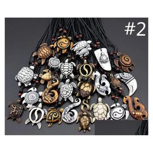 Pendentif Colliers Mixte Bijoux En Gros Lots 25 pcs Imitation Yak Os Sculpté Chanceux Surf Tortues De Mer Pendentifs Collier Drop Deliv Dh1Qv