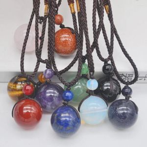 Colliers pendants en pierre mélangée aventurine / améthyste / agate / tigereye / opale / lapis / turquoise / grès à corde en nylon réglable