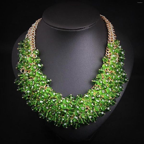 Collares colgantes moda moderna cadena dorada gruesa cuentas de cristal verde collar multicapa para mujer joyería de declaración